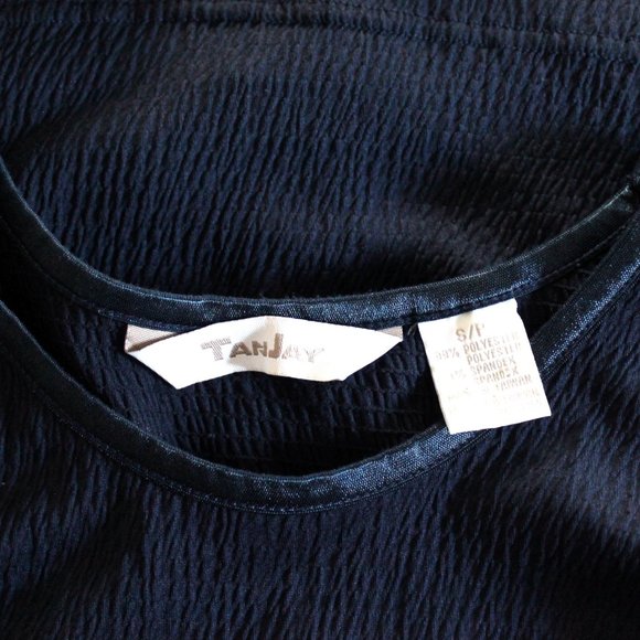 Vintage Navy Sleeveless Micropleat Top, Navy Blue Popcorn Top - Picture 7 of 7